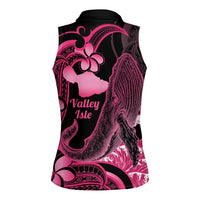 Aloha Hawaii Maui Women Sleeveless Polo Shirt Valley Isle Humpback Whale Black