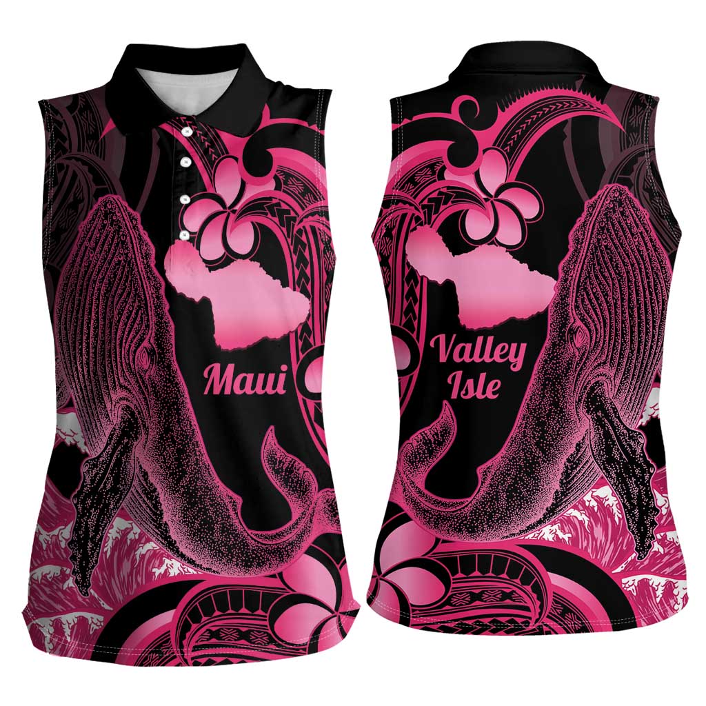 Aloha Hawaii Maui Women Sleeveless Polo Shirt Valley Isle Humpback Whale Black