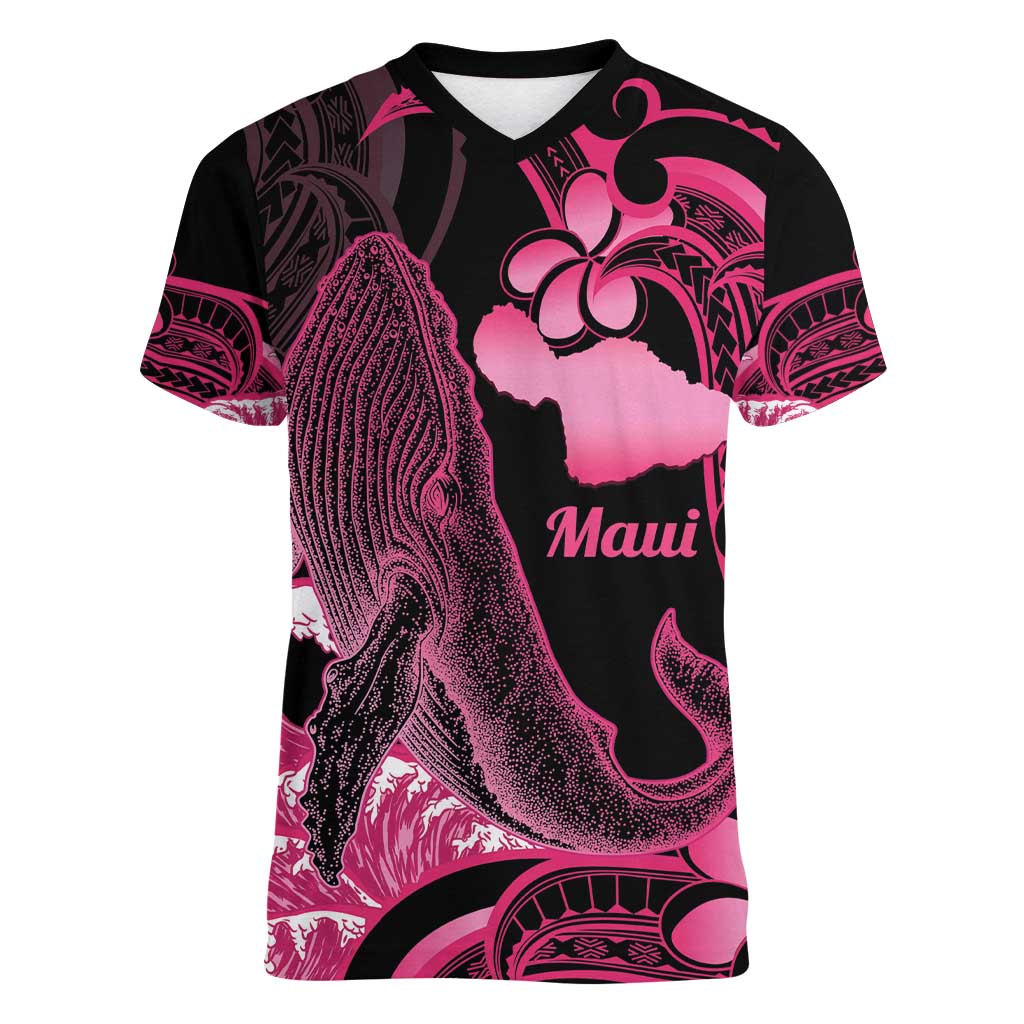 Aloha Hawaii Maui Women V-Neck T-Shirt Valley Isle Humpback Whale Black