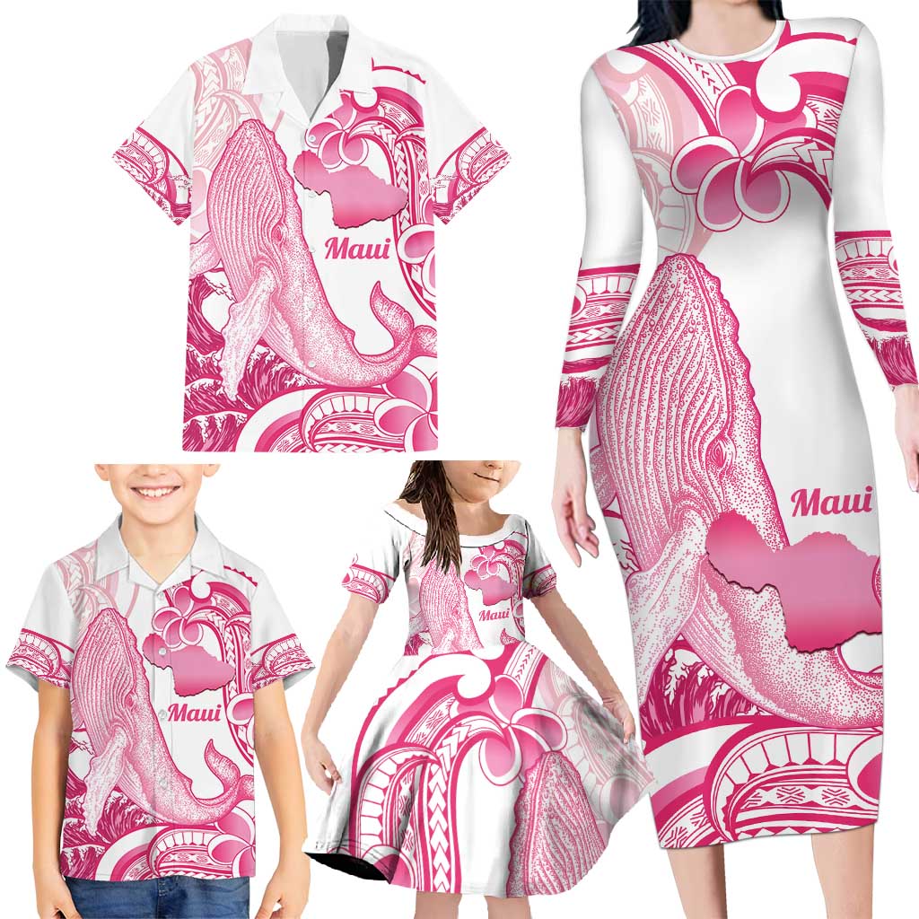 Aloha Hawaii Maui Family Matching Long Sleeve Bodycon Dress and Hawaiian Shirt Valley Isle Humpback Whale White LT14 - Polynesian Pride