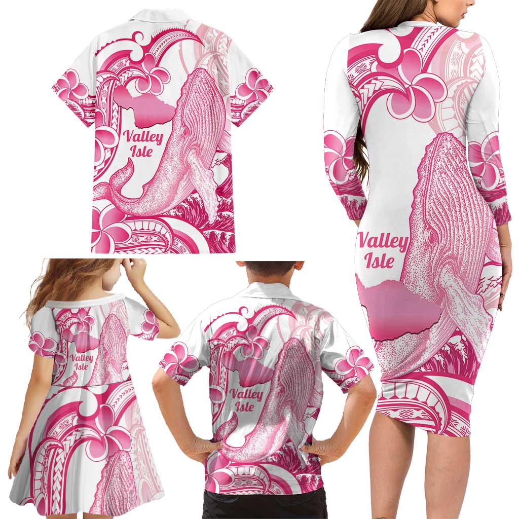 Aloha Hawaii Maui Family Matching Long Sleeve Bodycon Dress and Hawaiian Shirt Valley Isle Humpback Whale White LT14 - Polynesian Pride