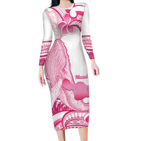Aloha Hawaii Maui Family Matching Long Sleeve Bodycon Dress and Hawaiian Shirt Valley Isle Humpback Whale White LT14 Mom's Dress White - Polynesian Pride