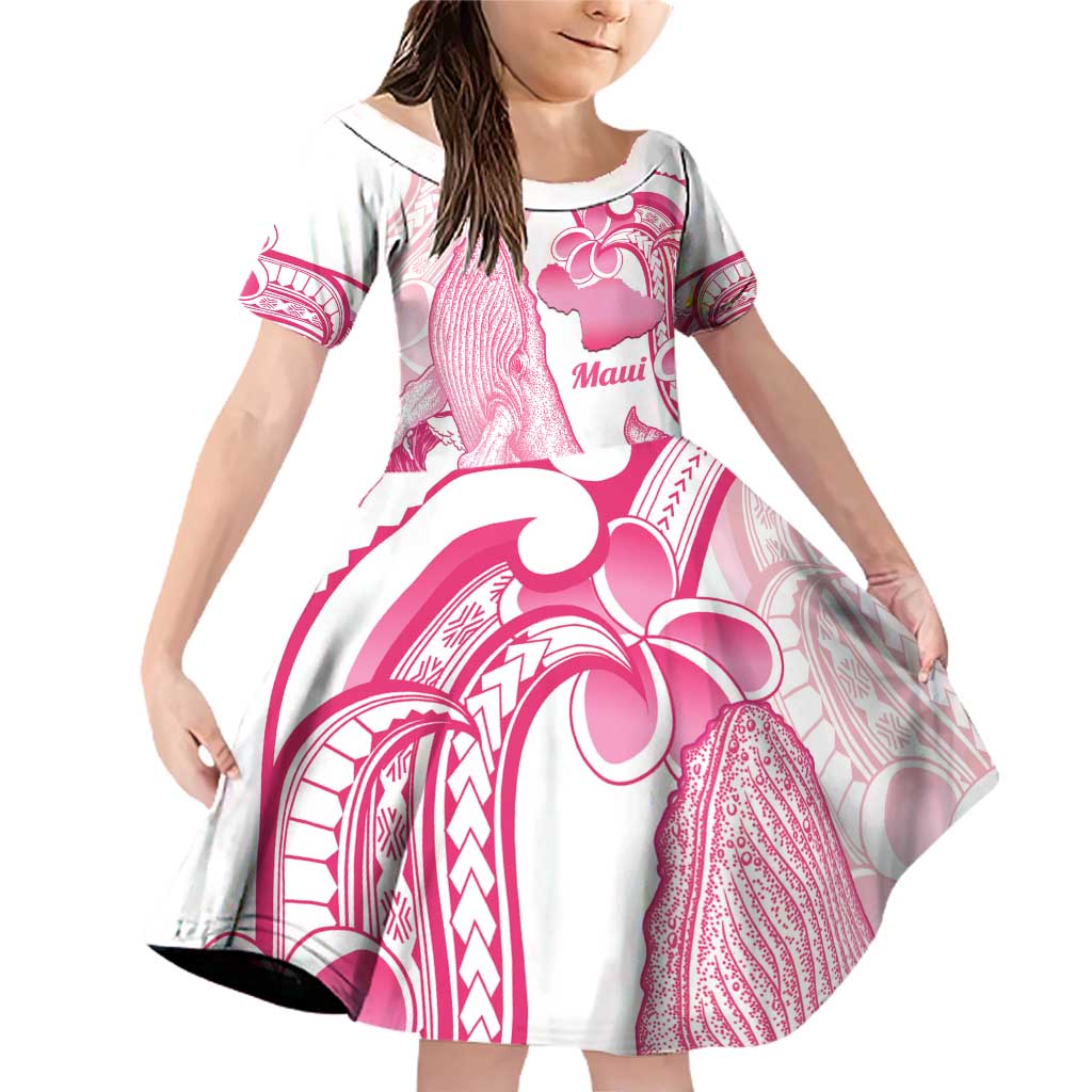 Aloha Hawaii Maui Family Matching Off Shoulder Short Dress and Hawaiian Shirt Valley Isle Humpback Whale White LT14 Daughter's Dress White - Polynesian Pride