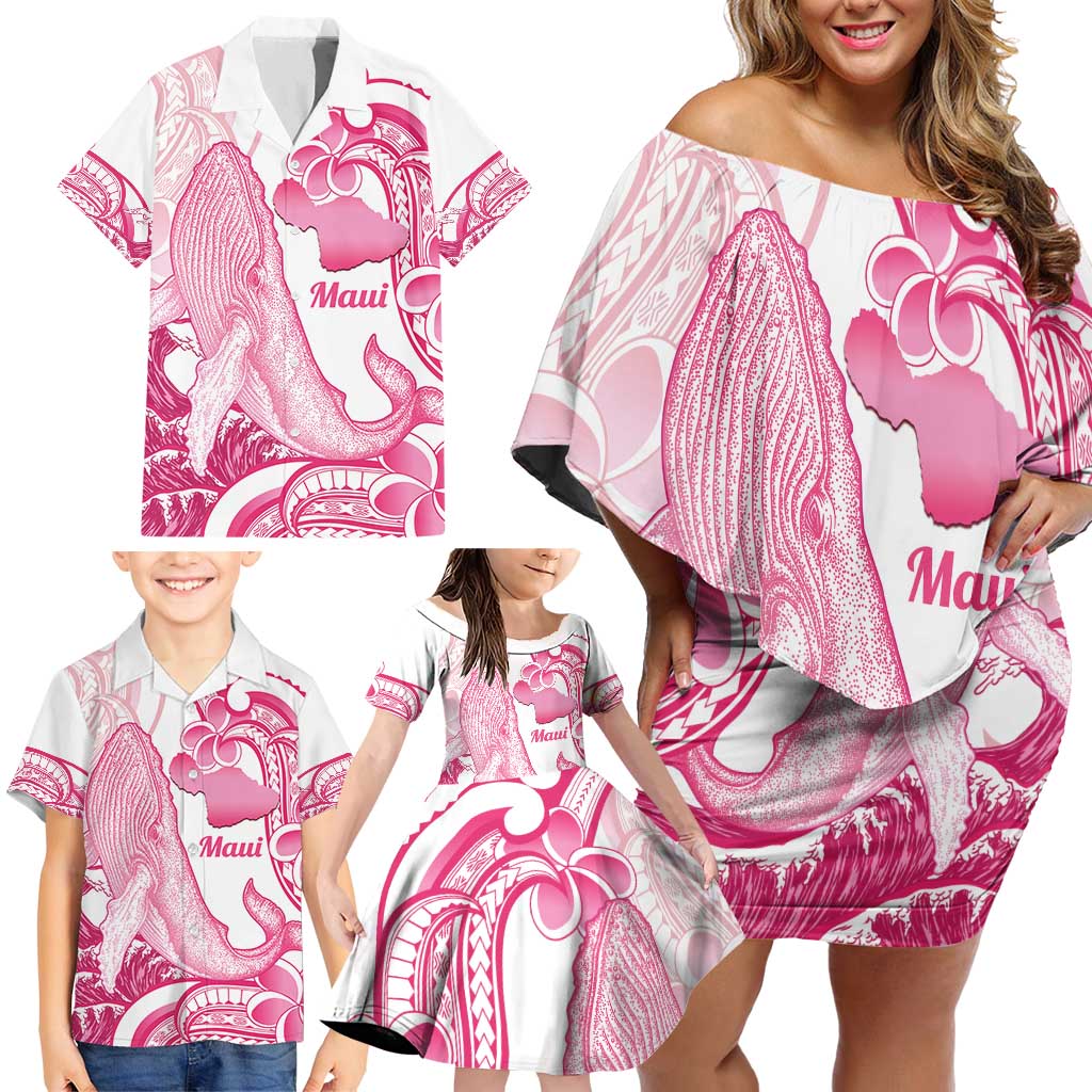 Aloha Hawaii Maui Family Matching Off Shoulder Short Dress and Hawaiian Shirt Valley Isle Humpback Whale White LT14 - Polynesian Pride