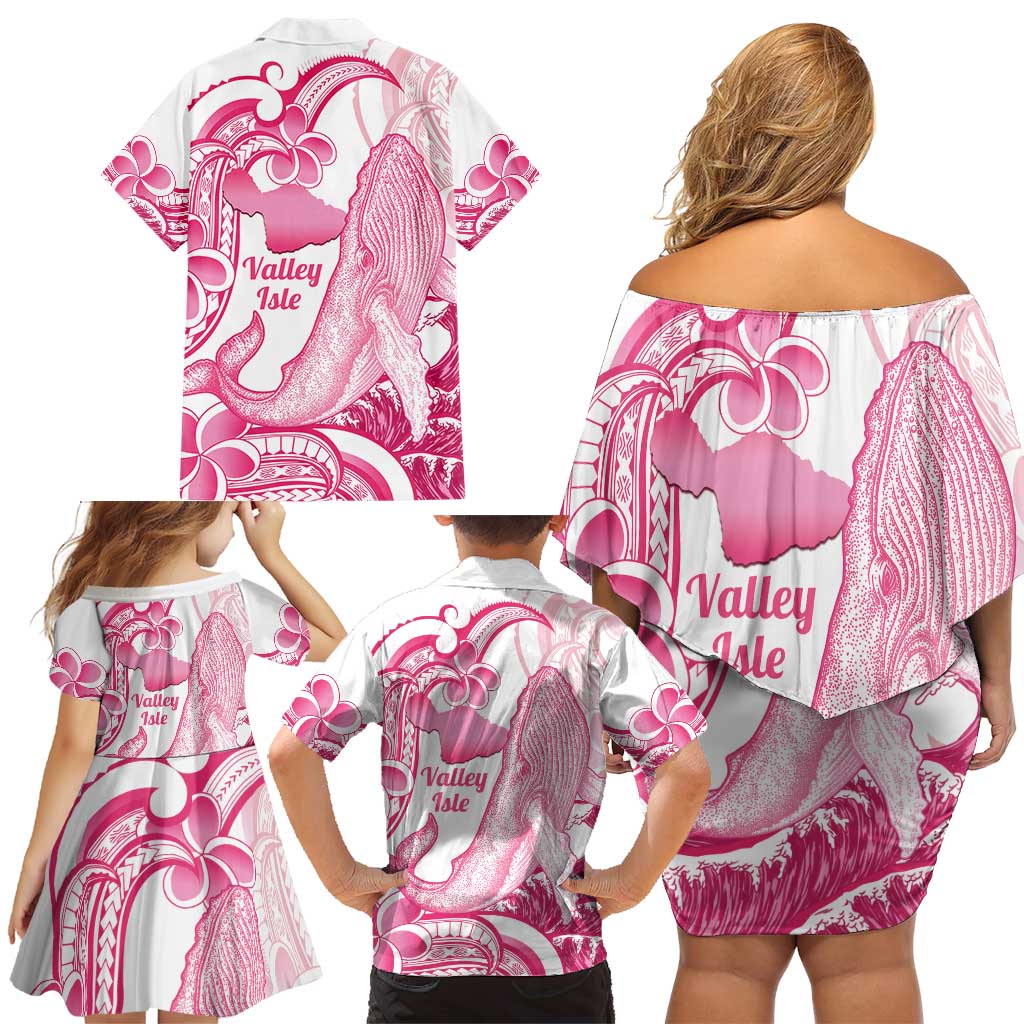 Aloha Hawaii Maui Family Matching Off Shoulder Short Dress and Hawaiian Shirt Valley Isle Humpback Whale White LT14 - Polynesian Pride