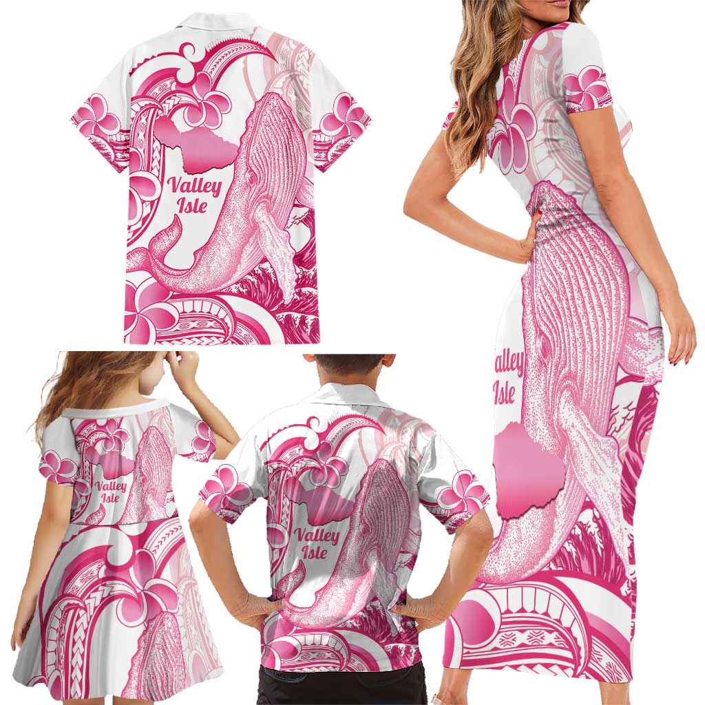 Aloha Hawaii Maui Family Matching Short Sleeve Bodycon Dress and Hawaiian Shirt Valley Isle Humpback Whale White LT14 - Polynesian Pride