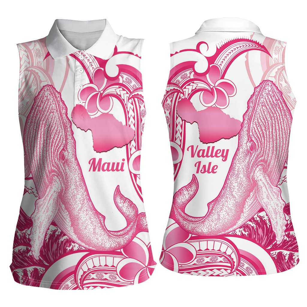 Aloha Hawaii Maui Women Sleeveless Polo Shirt Valley Isle Humpback Whale White