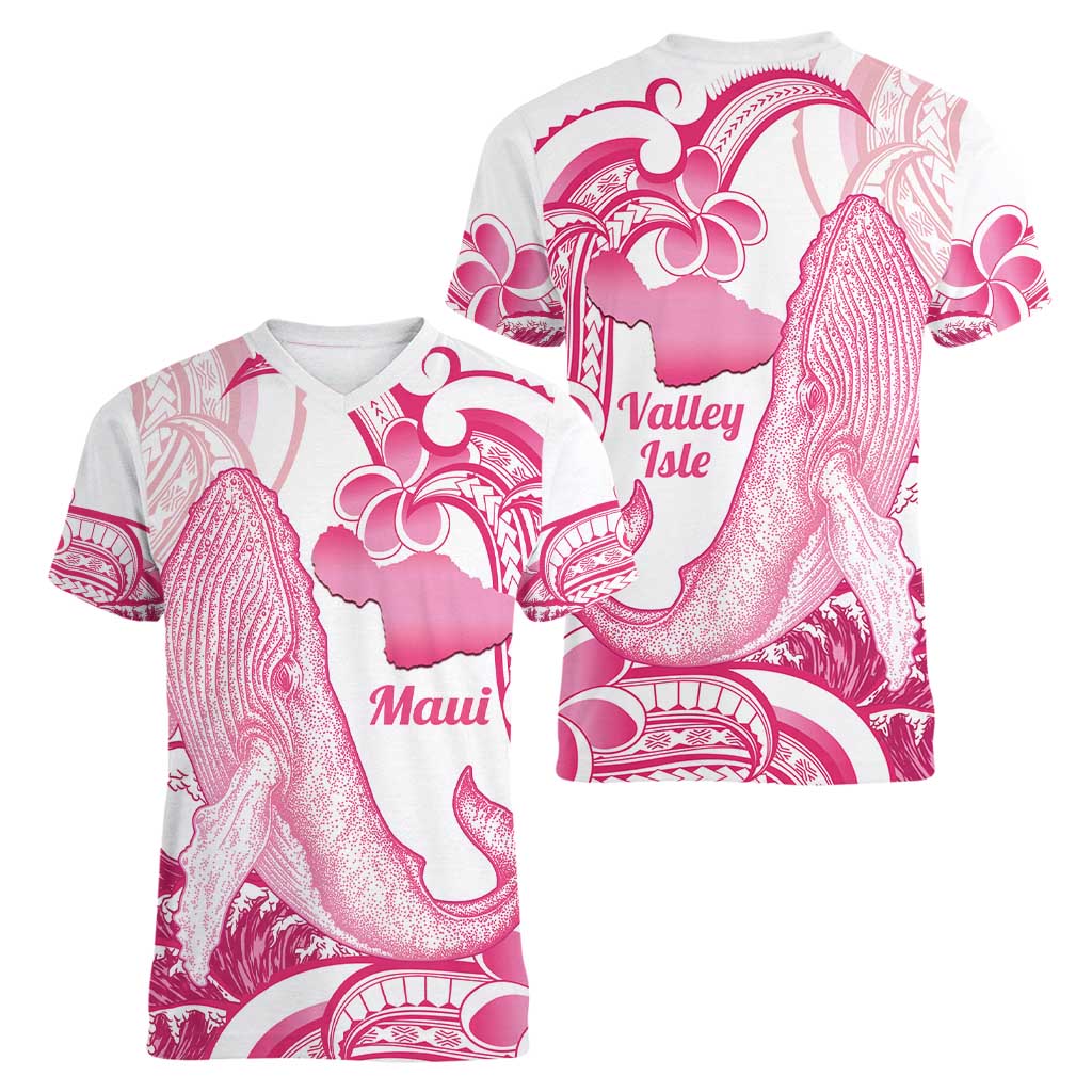 Aloha Hawaii Maui Women V-Neck T-Shirt Valley Isle Humpback Whale White