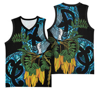 Turquoise New Zealand Kowhai And Piwakawaka Basketball Jersey Maori Ngaru Paua Shell LT14 - Polynesian Pride
