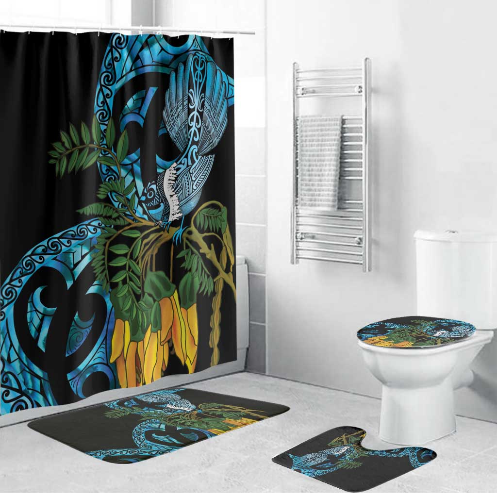 Turquoise New Zealand Kowhai And Piwakawaka Bathroom Set Maori Ngaru Paua Shell - Polynesian Pride
