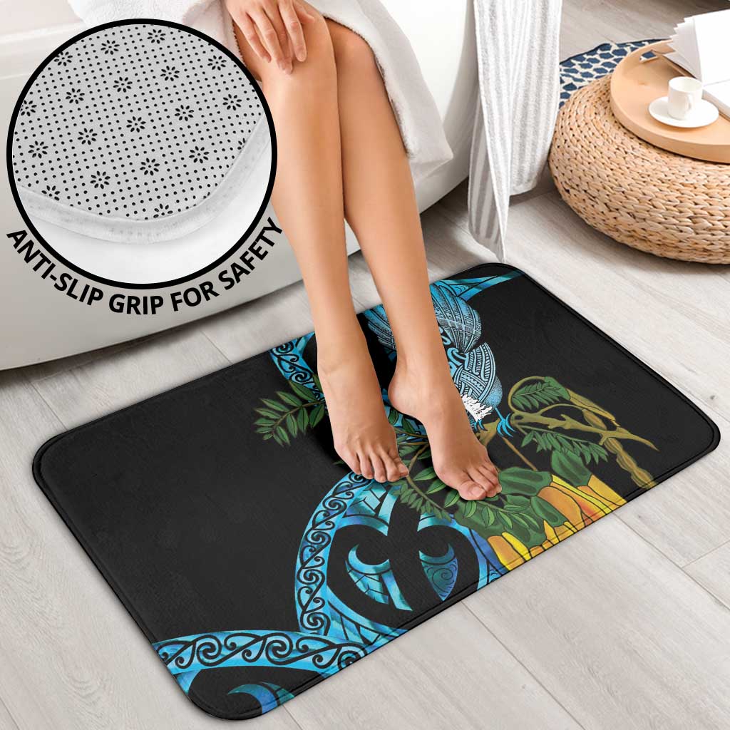Turquoise New Zealand Kowhai And Piwakawaka Bathroom Set Maori Ngaru Paua Shell - Polynesian Pride