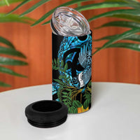 Turquoise New Zealand Kowhai And Piwakawaka 4 in 1 Can Cooler Tumbler Maori Ngaru Paua Shell LT14 - Polynesian Pride