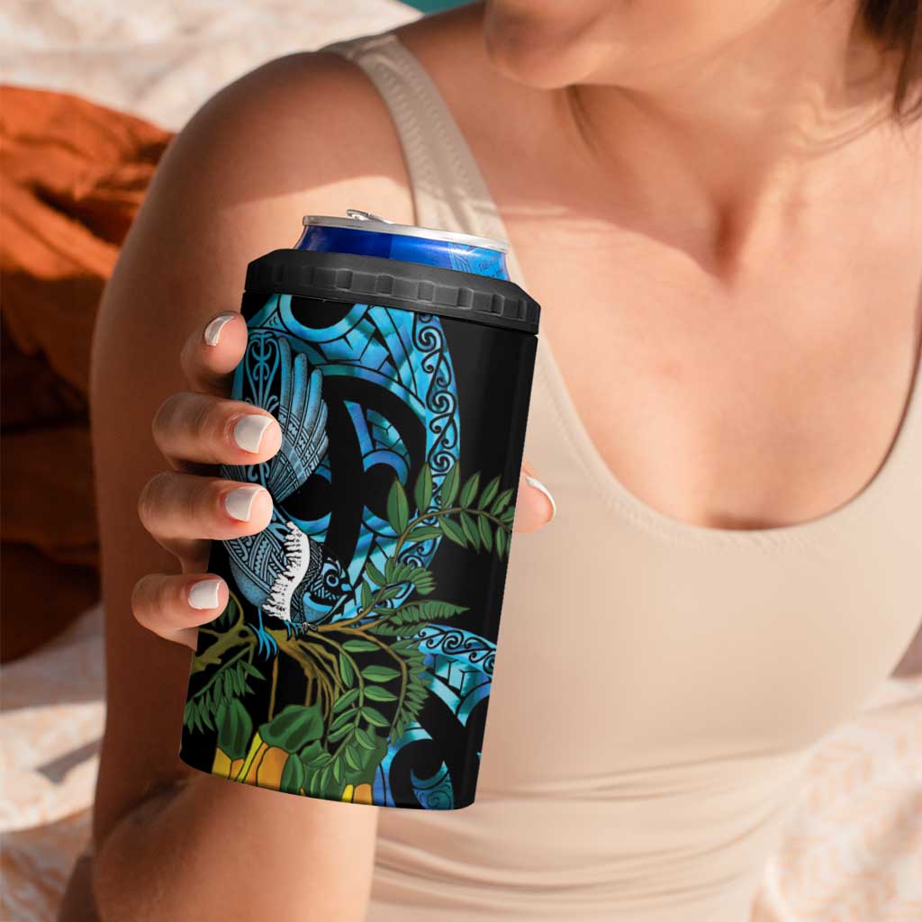 Turquoise New Zealand Kowhai And Piwakawaka 4 in 1 Can Cooler Tumbler Maori Ngaru Paua Shell LT14 - Polynesian Pride