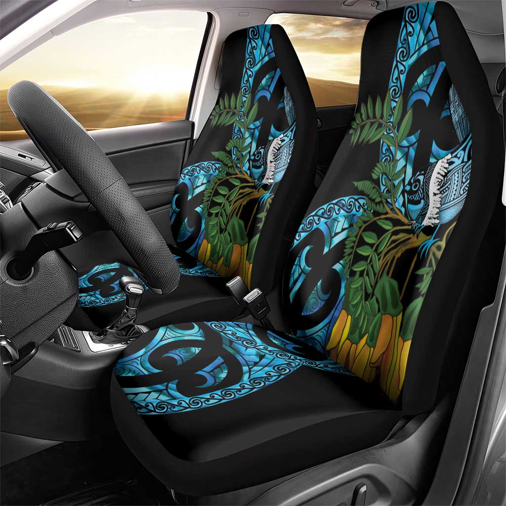 Turquoise New Zealand Kowhai And Piwakawaka Car Seat Cover Maori Ngaru Paua Shell LT14 - Polynesian Pride