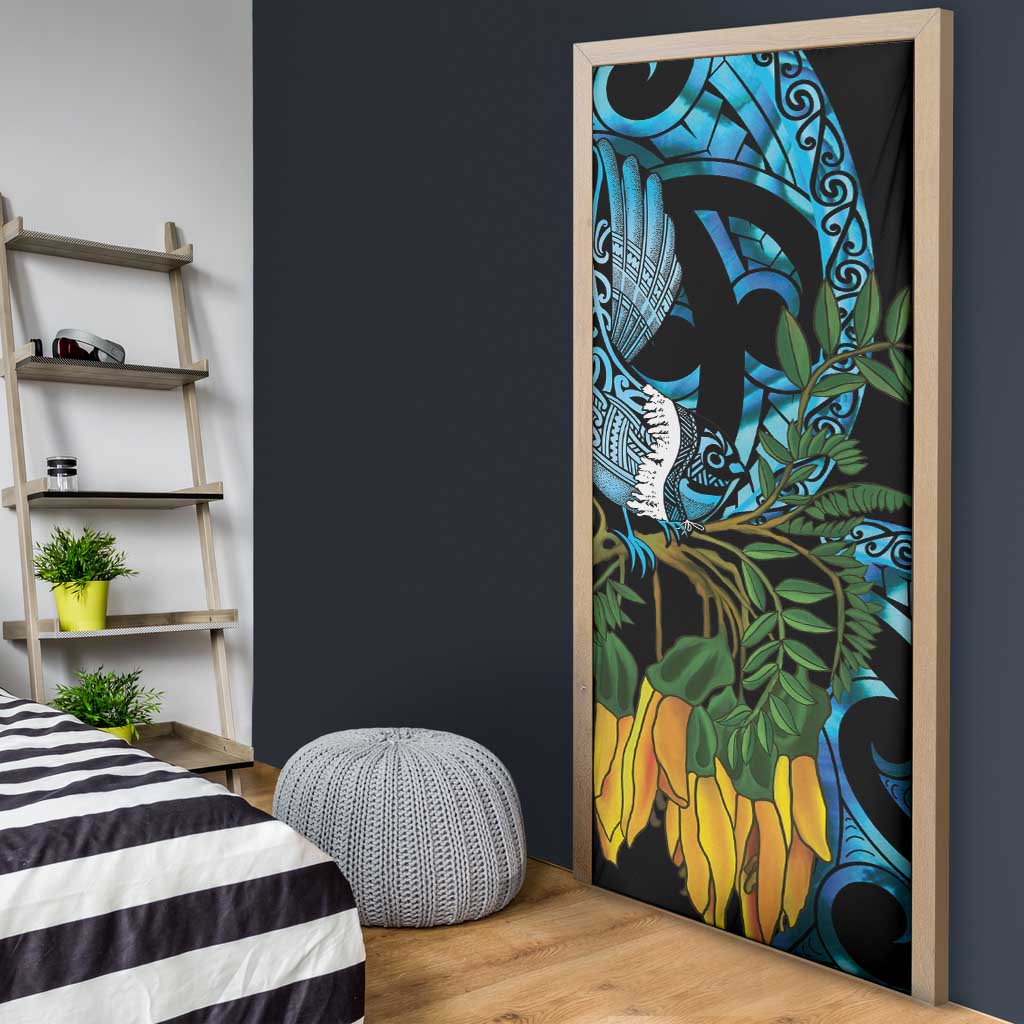 Turquoise New Zealand Kowhai And Piwakawaka Door Cover Maori Ngaru Paua Shell LT14 - Polynesian Pride