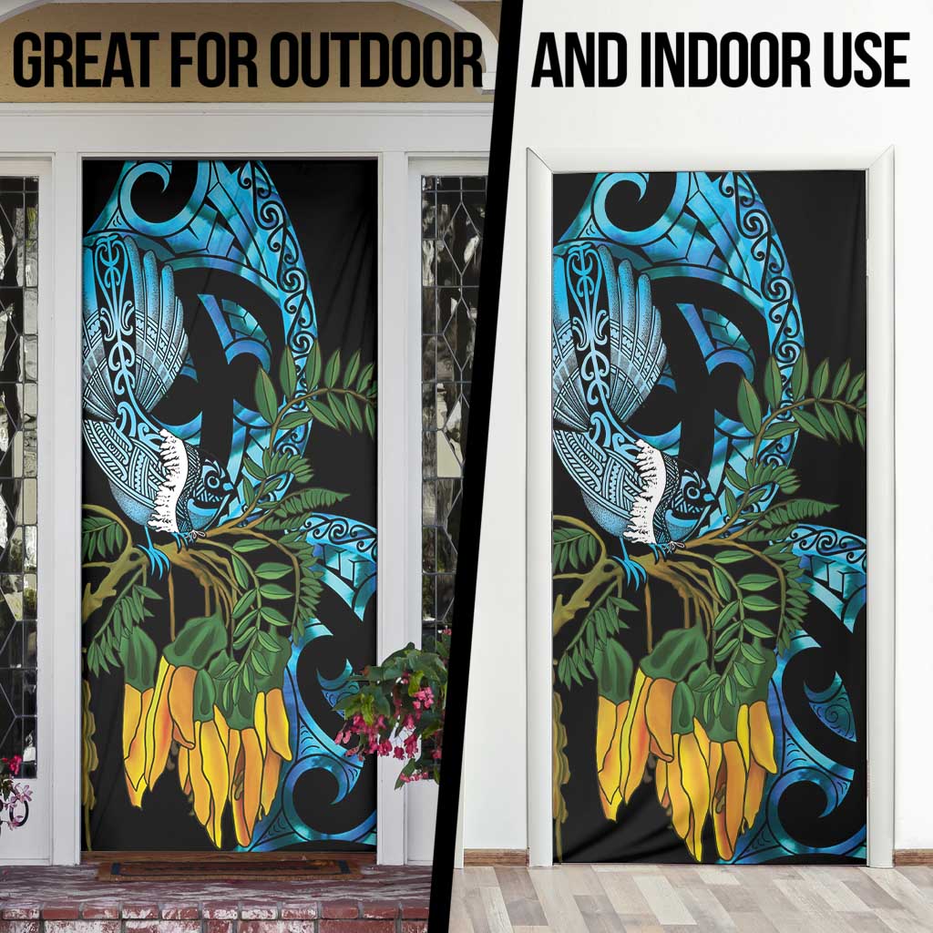 Turquoise New Zealand Kowhai And Piwakawaka Door Cover Maori Ngaru Paua Shell LT14 - Polynesian Pride
