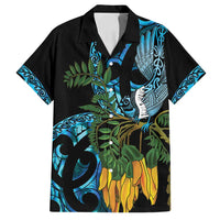 Turquoise New Zealand Kowhai And Piwakawaka Family Matching Long Sleeve Bodycon Dress and Hawaiian Shirt Maori Ngaru Paua Shell LT14 Dad's Shirt - Short Sleeve Turquoise - Polynesian Pride