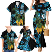 Turquoise New Zealand Kowhai And Piwakawaka Family Matching Mermaid Dress and Hawaiian Shirt Maori Ngaru Paua Shell LT14 - Polynesian Pride