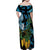 Turquoise New Zealand Kowhai And Piwakawaka Family Matching Off Shoulder Maxi Dress and Hawaiian Shirt Maori Ngaru Paua Shell