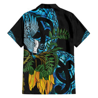 Turquoise New Zealand Kowhai And Piwakawaka Family Matching Puletasi and Hawaiian Shirt Maori Ngaru Paua Shell LT14 - Polynesian Pride