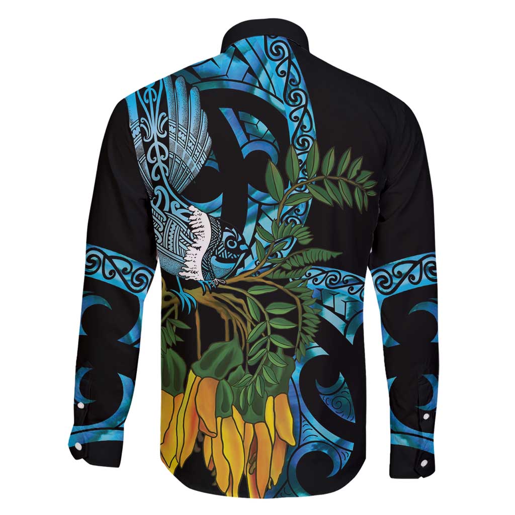 Turquoise New Zealand Kowhai And Piwakawaka Family Matching Puletasi and Hawaiian Shirt Maori Ngaru Paua Shell LT14 - Polynesian Pride