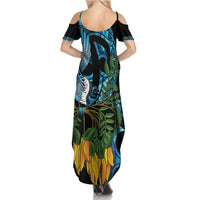 Turquoise New Zealand Kowhai And Piwakawaka Family Matching Summer Maxi Dress and Hawaiian Shirt Maori Ngaru Paua Shell LT14 - Polynesian Pride