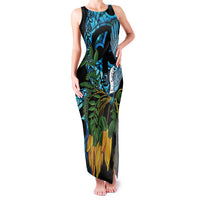 Turquoise New Zealand Kowhai And Piwakawaka Family Matching Tank Maxi Dress and Hawaiian Shirt Maori Ngaru Paua Shell LT14 Mom's Dress Turquoise - Polynesian Pride