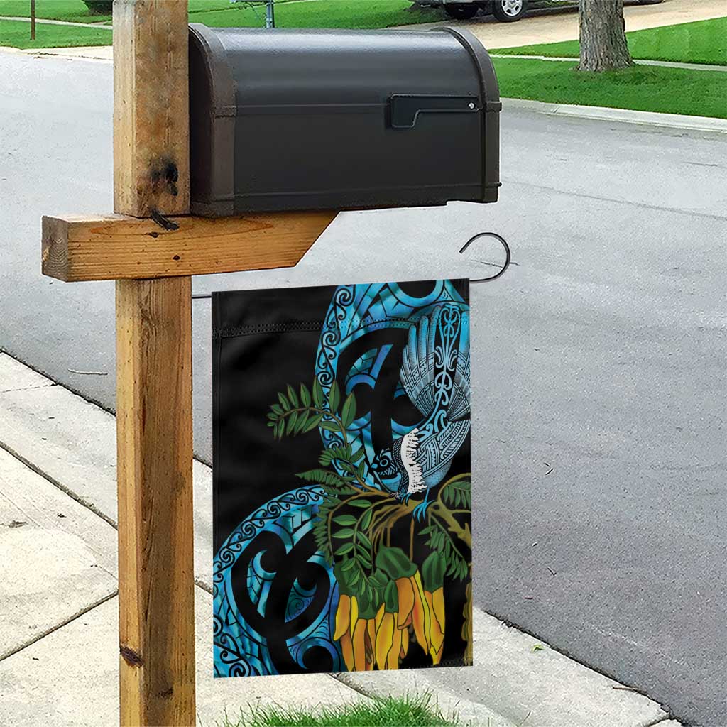 Turquoise New Zealand Kowhai And Piwakawaka Garden Flag Maori Ngaru Paua Shell LT14 - Polynesian Pride