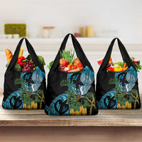 Turquoise New Zealand Kowhai And Piwakawaka Grocery Bag Maori Ngaru Paua Shell