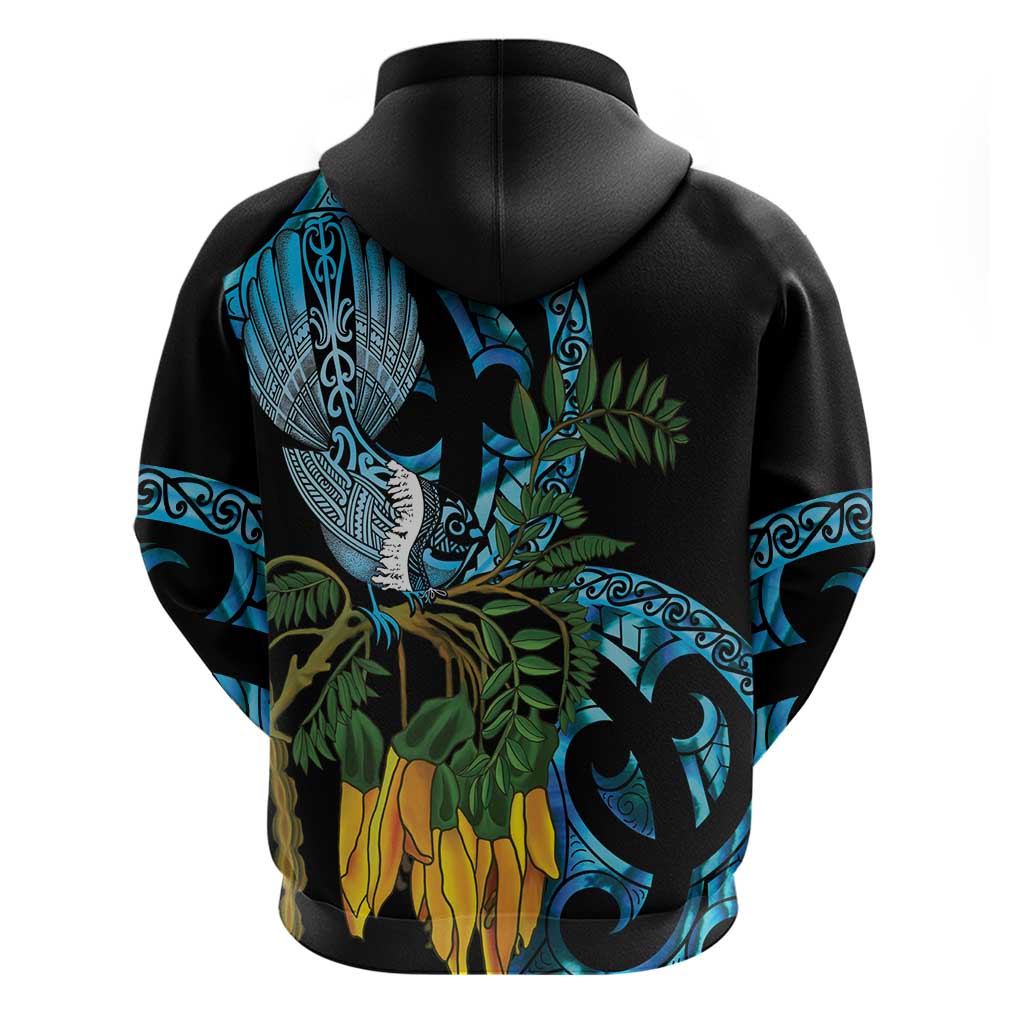 Turquoise New Zealand Kowhai And Piwakawaka Hoodie Maori Ngaru Paua Shell LT14 - Polynesian Pride