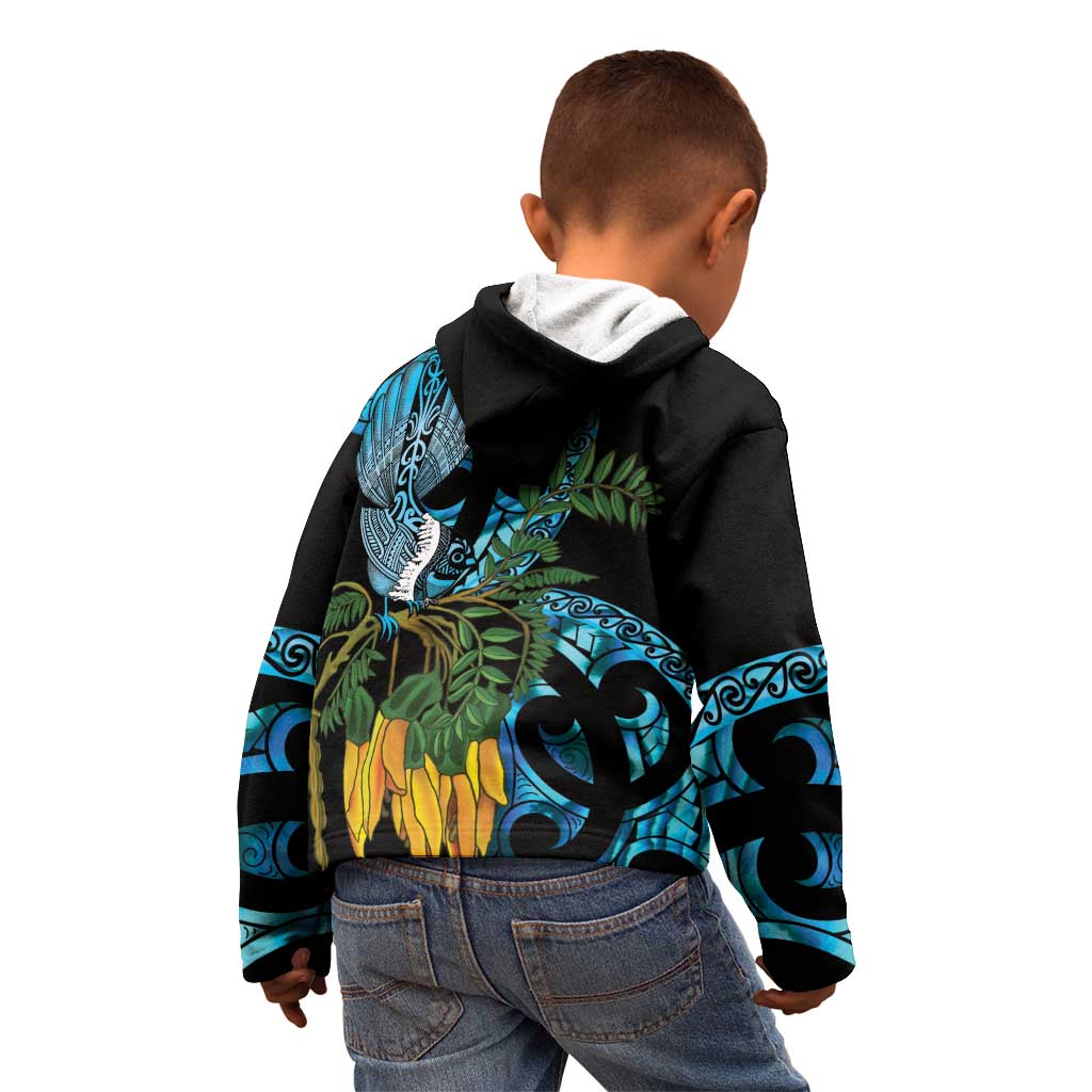 Turquoise New Zealand Kowhai And Piwakawaka Kid Hoodie Maori Ngaru Paua Shell LT14 - Polynesian Pride