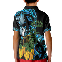 Turquoise New Zealand Kowhai And Piwakawaka Kid Polo Shirt Maori Ngaru Paua Shell LT14 - Polynesian Pride