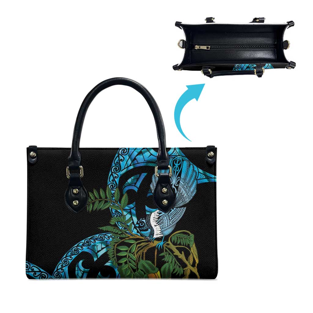Turquoise New Zealand Kowhai And Piwakawaka Leather Bag Maori Ngaru Paua Shell - Polynesian Pride