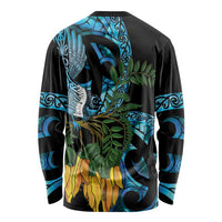 Turquoise New Zealand Kowhai And Piwakawaka Long Sleeve Shirt Maori Ngaru Paua Shell LT14 - Polynesian Pride