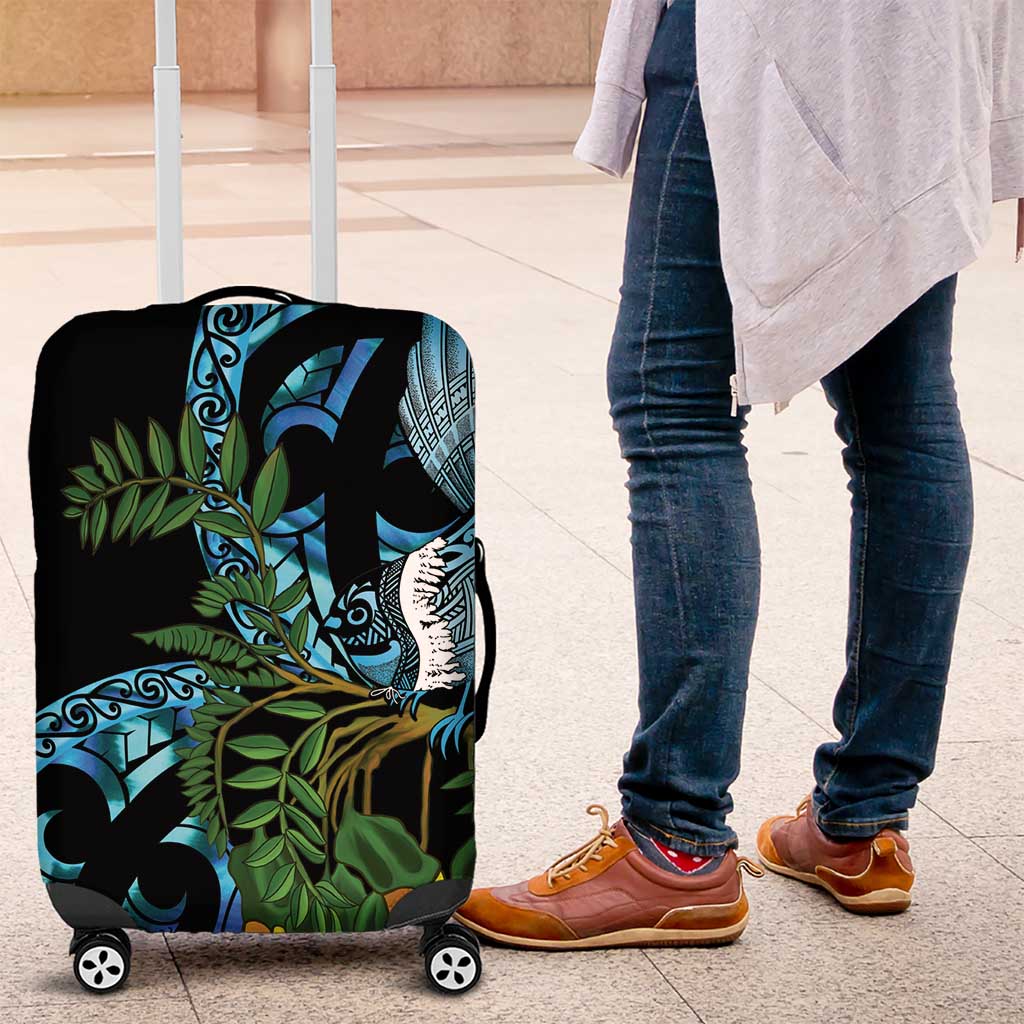 Turquoise New Zealand Kowhai And Piwakawaka Luggage Cover Maori Ngaru Paua Shell LT14 Turquoise - Polynesian Pride
