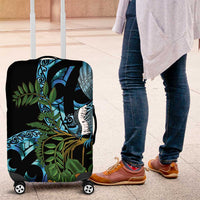 Turquoise New Zealand Kowhai And Piwakawaka Luggage Cover Maori Ngaru Paua Shell LT14 Turquoise - Polynesian Pride