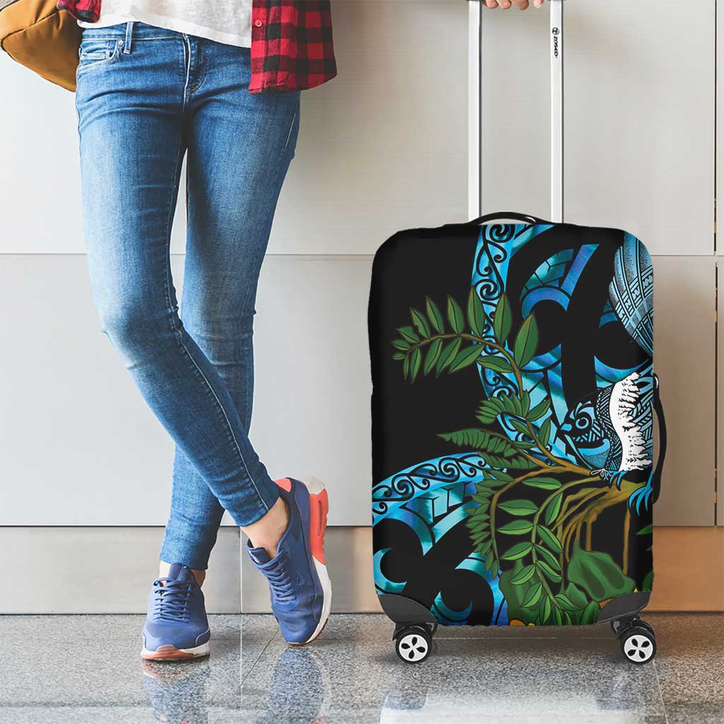 Turquoise New Zealand Kowhai And Piwakawaka Luggage Cover Maori Ngaru Paua Shell LT14 - Polynesian Pride