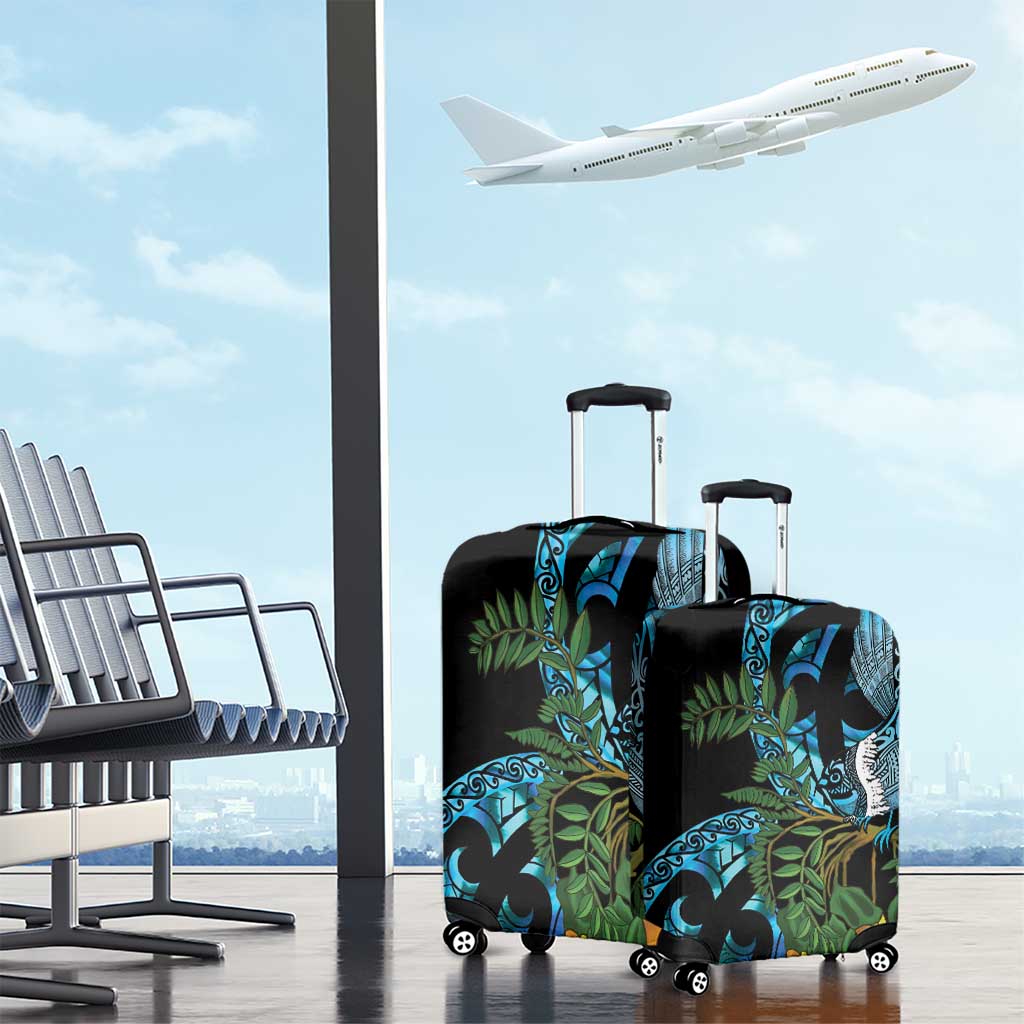Turquoise New Zealand Kowhai And Piwakawaka Luggage Cover Maori Ngaru Paua Shell LT14 - Polynesian Pride