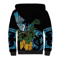 Turquoise New Zealand Kowhai And Piwakawaka Sherpa Hoodie Maori Ngaru Paua Shell LT14 - Polynesian Pride