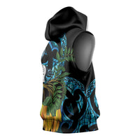 Turquoise New Zealand Kowhai And Piwakawaka Sleeveless Hoodie Maori Ngaru Paua Shell LT14 - Polynesian Pride