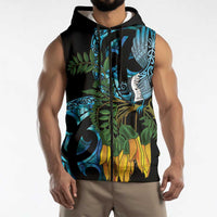 Turquoise New Zealand Kowhai And Piwakawaka Sleeveless Zip Hoodie Maori Ngaru Paua Shell LT14 - Polynesian Pride