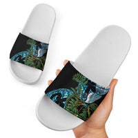 Turquoise New Zealand Kowhai And Piwakawaka Slide Sandals Maori Ngaru Paua Shell - Polynesian Pride