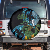 Turquoise New Zealand Kowhai And Piwakawaka Spare Tire Cover Maori Ngaru Paua Shell LT14 Turquoise - Polynesian Pride