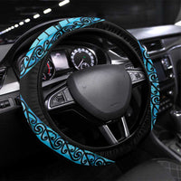 Turquoise New Zealand Kowhai And Piwakawaka Steering Wheel Cover Maori Ngaru Paua Shell LT14 Universal Fit Turquoise - Polynesian Pride