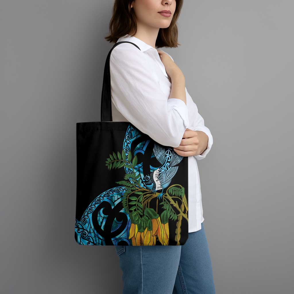 Turquoise New Zealand Kowhai And Piwakawaka Tote Bag Maori Ngaru Paua Shell LT14 - Polynesian Pride