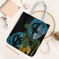 Turquoise New Zealand Kowhai And Piwakawaka Tote Bag Maori Ngaru Paua Shell LT14 White Strap One Size Turquoise - Polynesian Pride