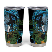 Turquoise New Zealand Kowhai And Piwakawaka Tumbler Cup Maori Ngaru Paua Shell LT14 Turquoise - Polynesian Pride