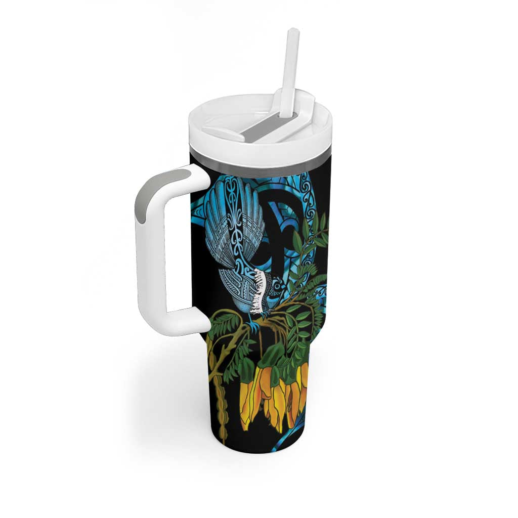 Turquoise New Zealand Kowhai And Piwakawaka Tumbler With Handle Maori Ngaru Paua Shell LT14 - Polynesian Pride