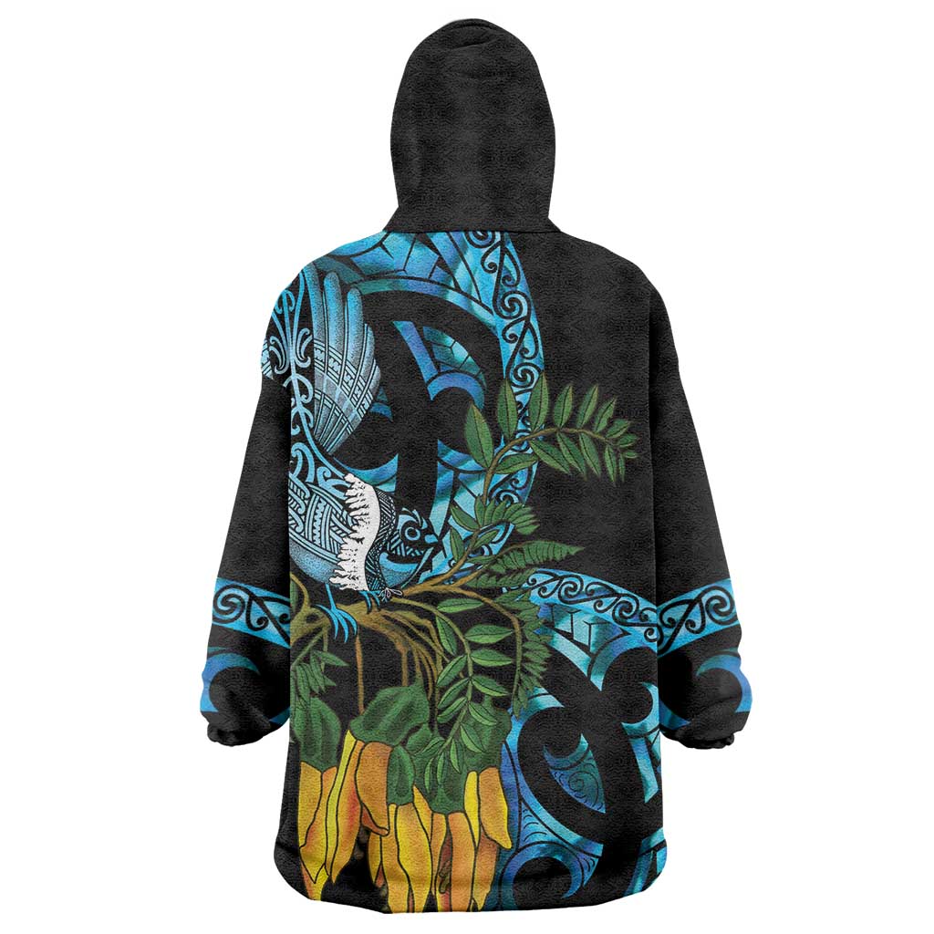 Turquoise New Zealand Kowhai And Piwakawaka Wearable Blanket Hoodie Maori Ngaru Paua Shell LT14 - Polynesian Pride