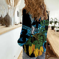 Turquoise New Zealand Kowhai And Piwakawaka Women Casual Shirt Maori Ngaru Paua Shell LT14 - Polynesian Pride